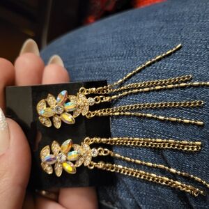 Gold and Crystal Dangle Earrings